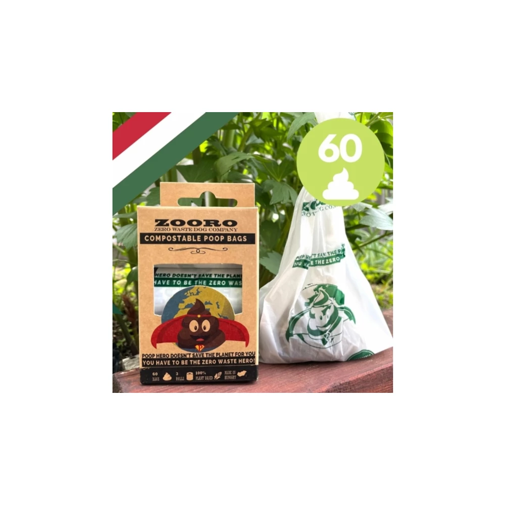 Zooro Poophero lebomló és komposztálható kakizacskó, 60 db