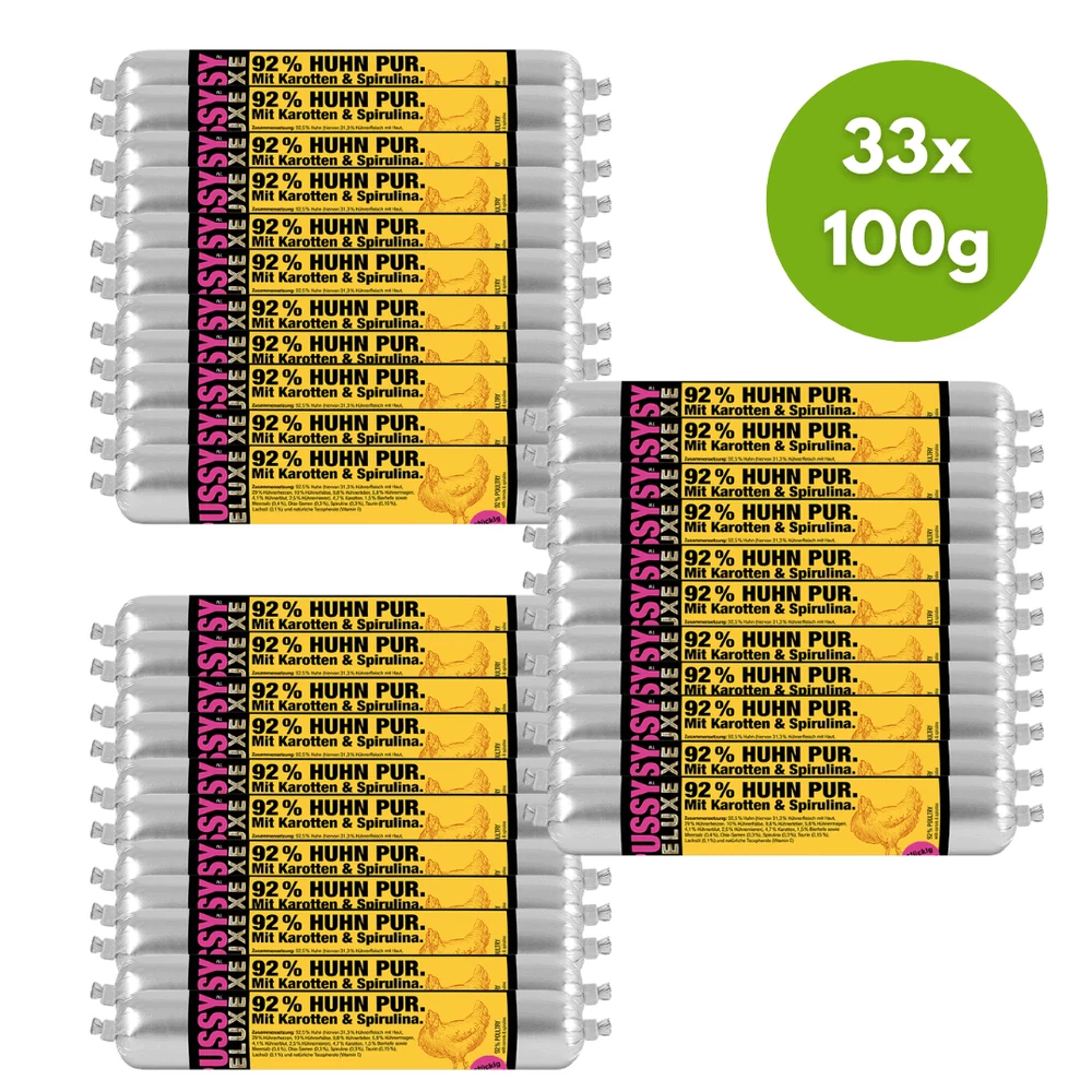 Pussy Deluxe Macskamenü - Csirke répával és spirulinával, 33x100g Pussy Deluxe Macskamenü - Csirke répával és spirulinával, 33x100g