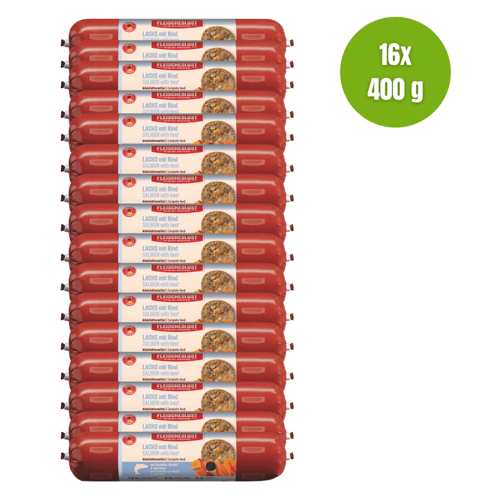 Lazac marhahússal, sárgarépával, sütőtökkel és spirulinával, 16x400g, Meatlove
