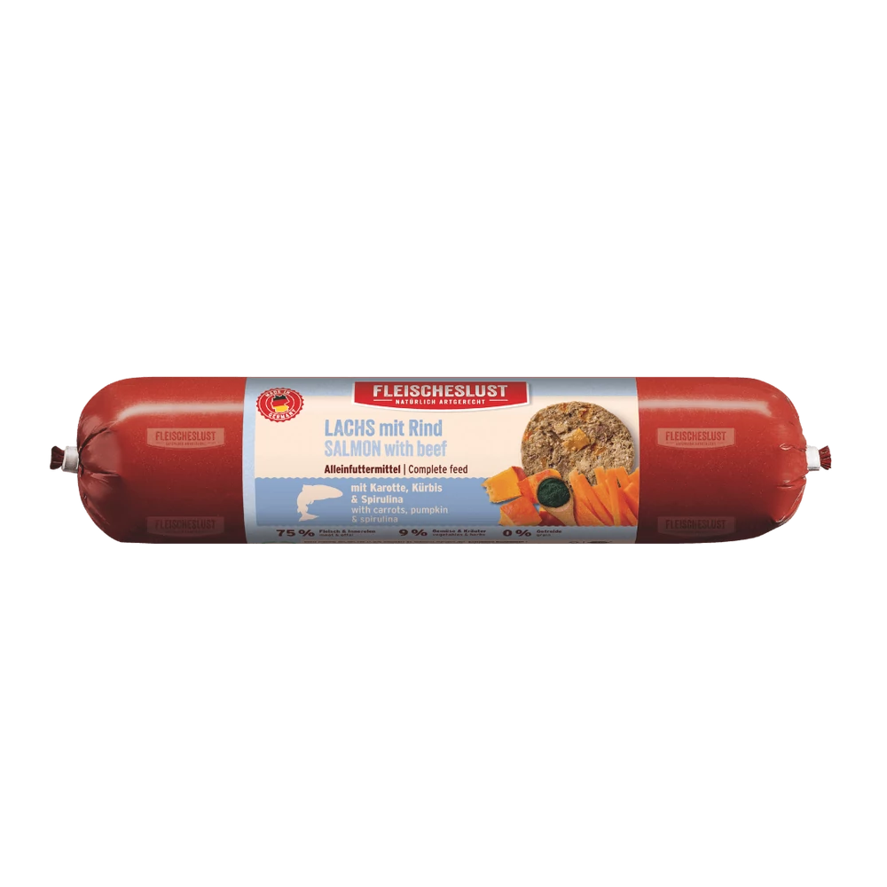 Lazac marhahússal, sárgarépával, sütőtökkel és spirulinával, 800g, Meatlove