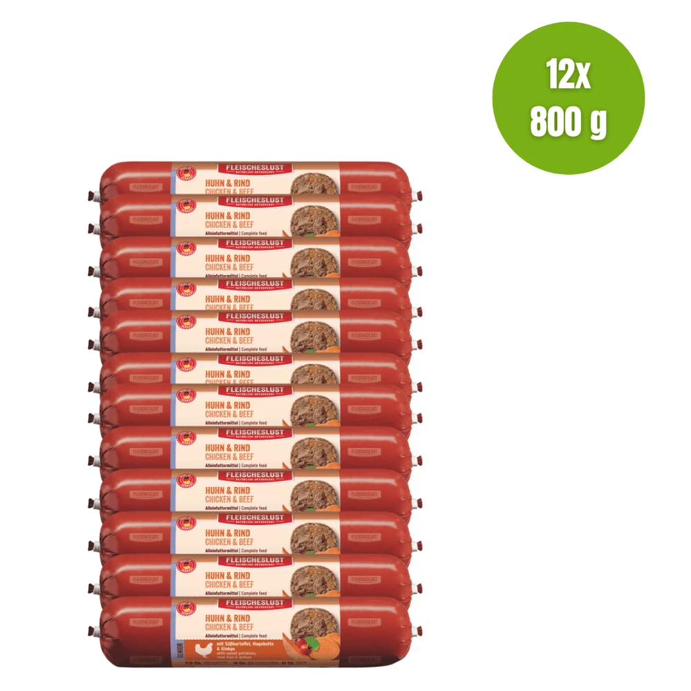 Senior csirke és marhahús édesburgonyával, csipkebogyóval és ginkgoval, 12x800g, Meatlove
