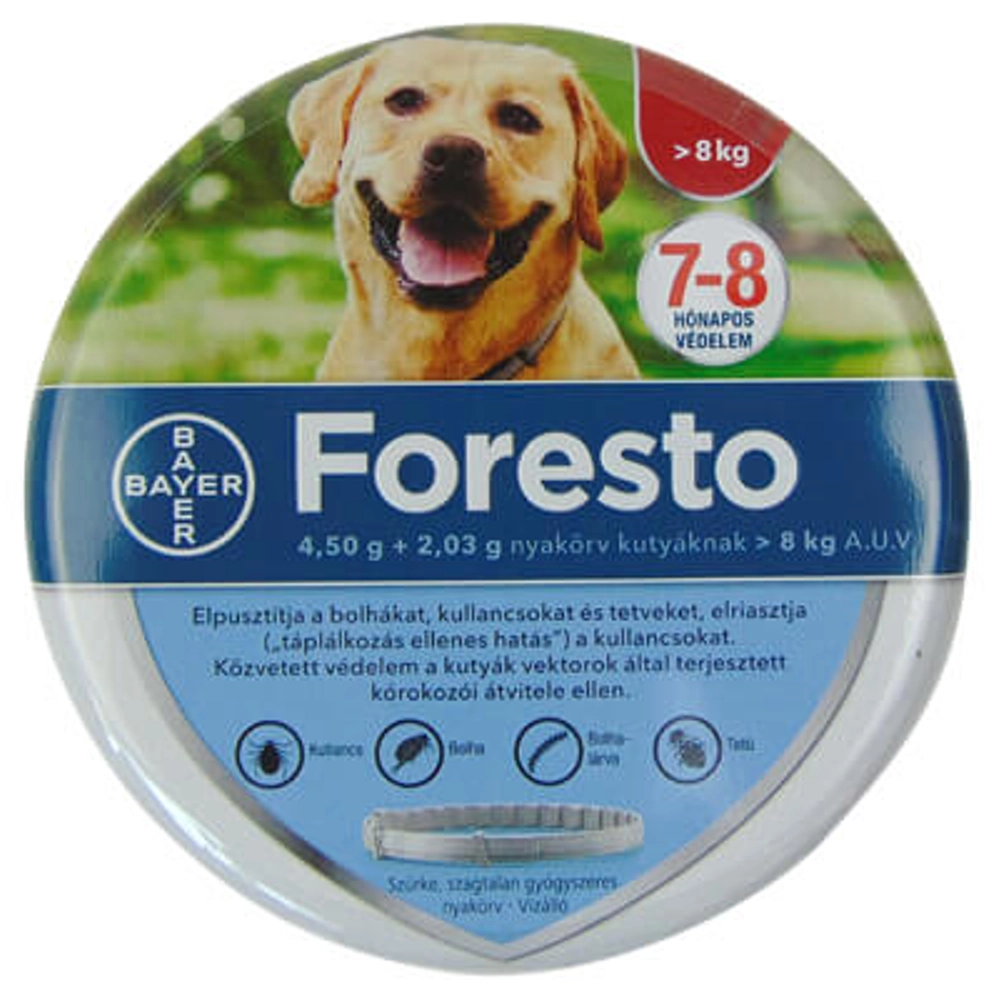 Foresto kullancs-bolha elleni nyakörv, macska-kutya 8 kg felett