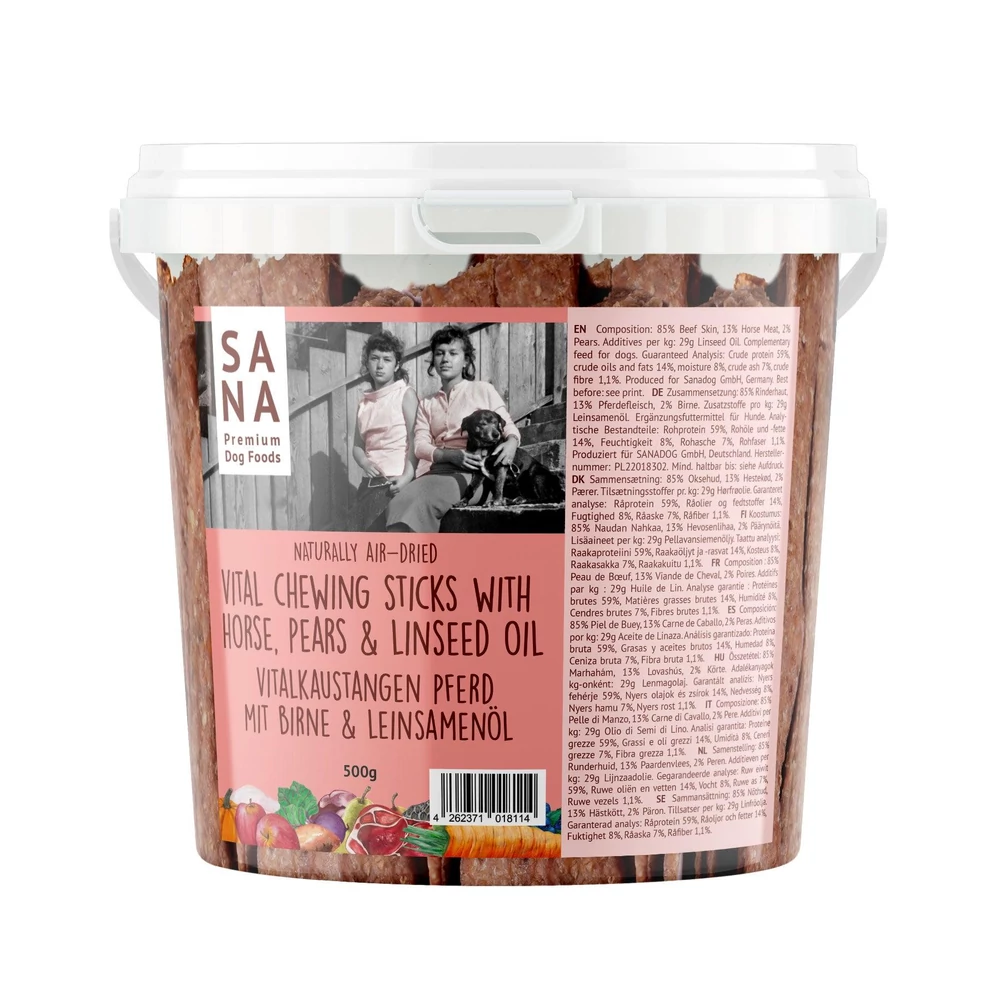 Lovas fogtisztító rúd körtével és lenolajjal, 500g, Sanadog