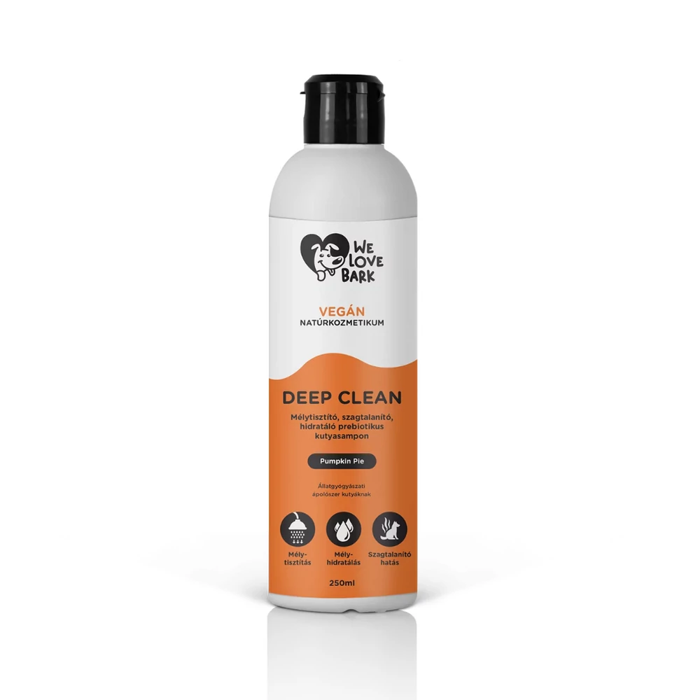 Deep Clean, mélytisztító és hidratáló prebiotikus kutyasampon, We Love Bark, 250 ml Deep Clean, mélytisztító és hidratáló prebiotikus kutyasampon, We Love Bark, 250 ml
