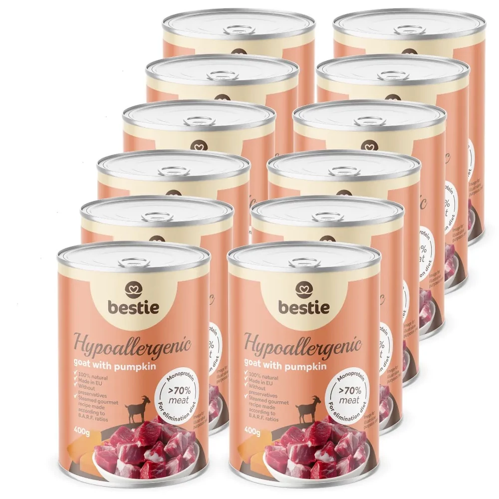 Kecske sütőtökkel hipoallergén párolt menü kuyáknak, 12x400g, Bestie