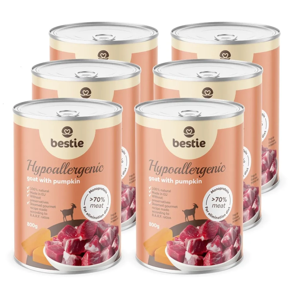 Kecske sütőtökkel hipoallergén párolt menü kuyáknak, 6x800g, Bestie
