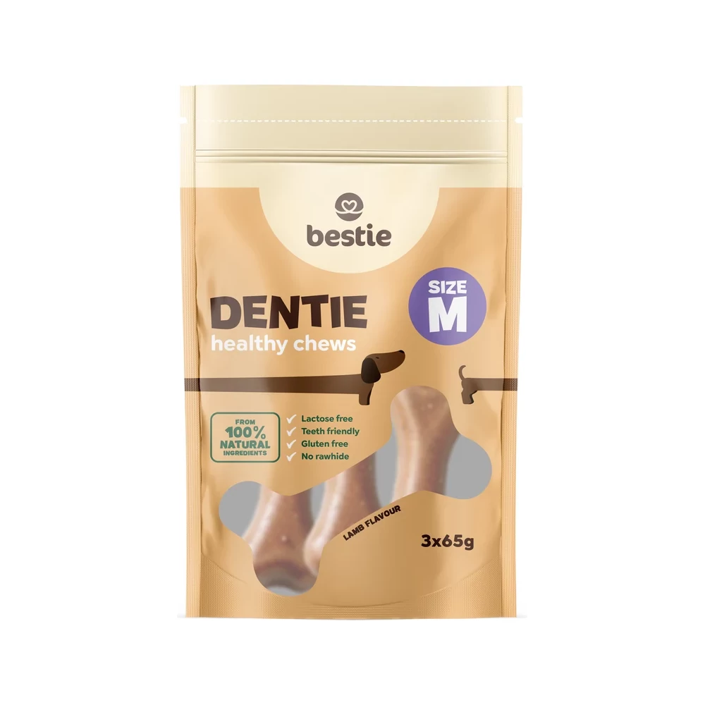 Bestie Dentie M fogtisztító rágócsont kutyáknak barna algával, 3 db-os multipack (3 × 65 g)