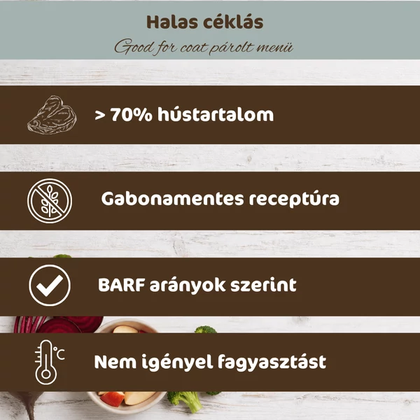 Hal céklával és körtével párolt menü kutyáknak az egészséges szőrért, 150g, Bestie