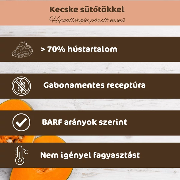 Kecske sütőtökkel hipoallergén párolt menü kuyáknak, 150g, Bestie