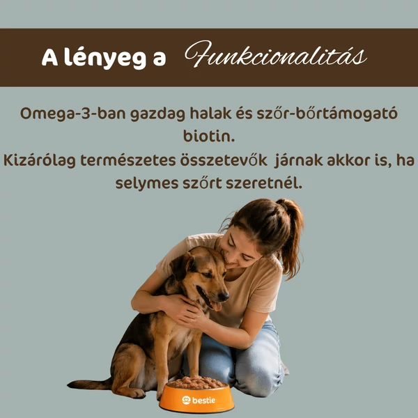 Hal céklával és körtével párolt menü kutyáknak az egészséges szőrért, 150g, Bestie