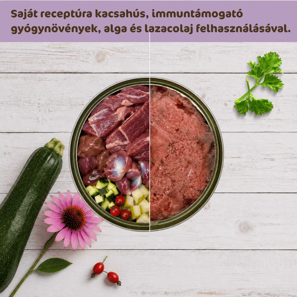 Kacsa cukkínivel és körtével immunrendszer támogató párolt menü kutyáknak, 12x400g, Bestie