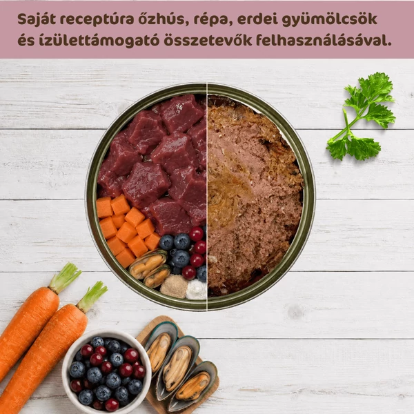 Őz répával és erdei gyümölccsel ízülettámogató párolt menü kutyáknak, 12x400g, Bestie
