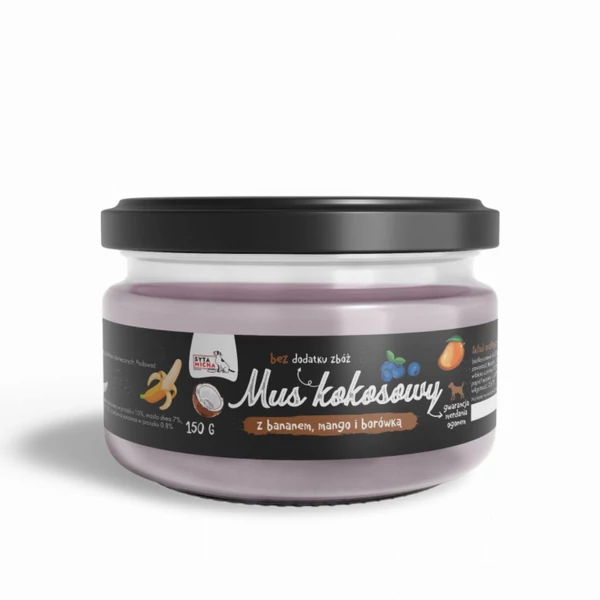Kókuszmousse banánnal, mangóval és áfonyával, 150g, Syta Micha
