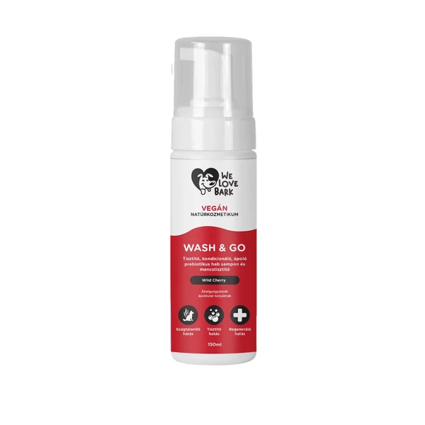 Wash&Go prebiotikus víz nélküli kutyasampon, We Love Bark, 150 ml