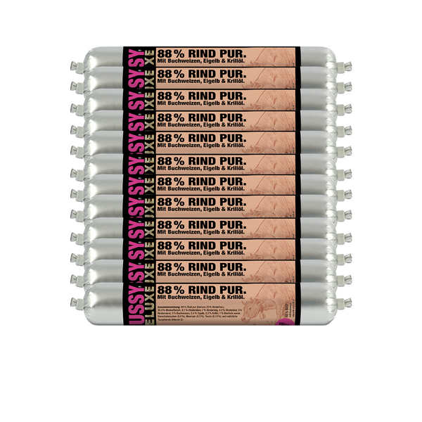Pussy Deluxe Macskamenü - Tiszta marha hajdinával, tojássárgával és krill olajjal, 12x100g, MEATLOVE