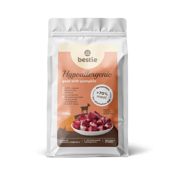 Kecske sütőtökkel hipoallergén párolt menü kuyáknak, 150g, Bestie