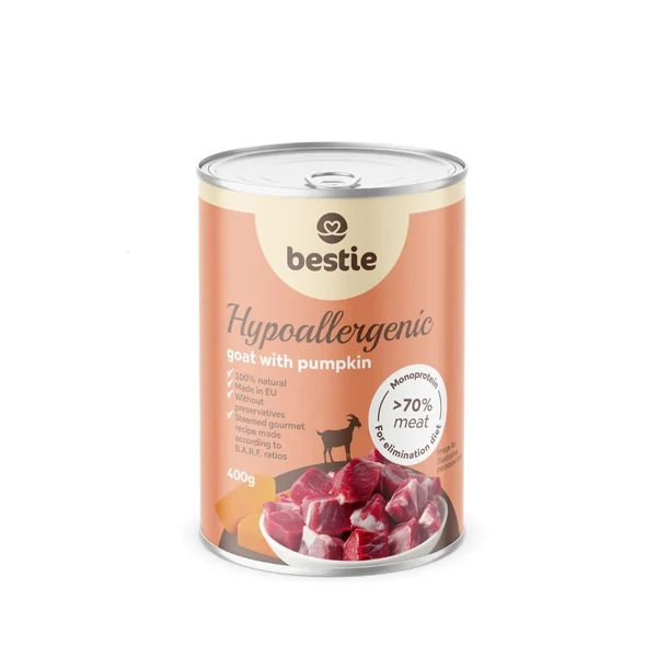 Kecske sütőtökkel hipoallergén párolt menü kuyáknak, 400g, Bestie