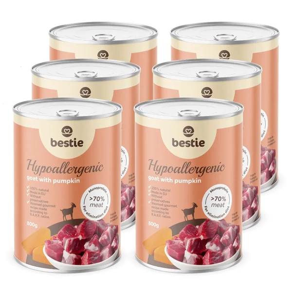 Kecske sütőtökkel hipoallergén párolt menü kuyáknak, 6x800g, Bestie