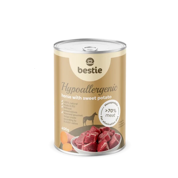Ló édesburgonyával hipoallergén párolt menü kutyáknak, 400g, Bestie