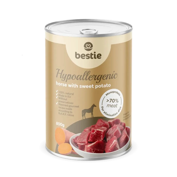 Ló édesburgonyával hipoallergén párolt menü kutyáknak, 800g, Bestie