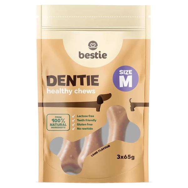 Bestie Dentie M fogtisztító rágócsont kutyáknak barna algával, 3 db-os multipack (3 × 65 g)